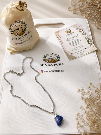 Cadena de acero quirúrgico con dije de piedra natural Sodalita