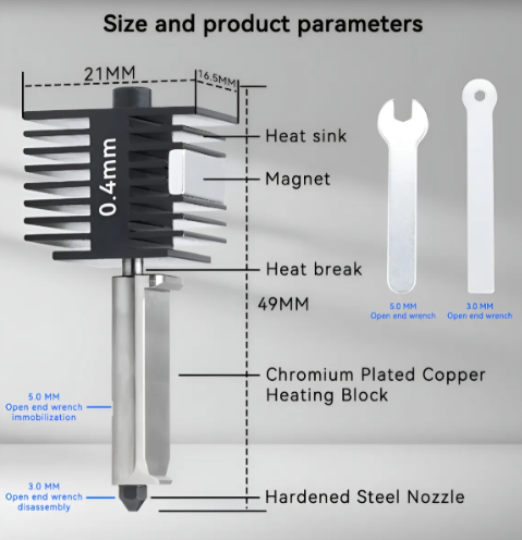 Kit Hotend Acciaio Temprato Hotend Stampante 3D Per A1/A1 Mini - Kit Ugello Rimovibile In Acciaio Temprato 0.4mm Bambu Lab A1 Mini - Foto 2