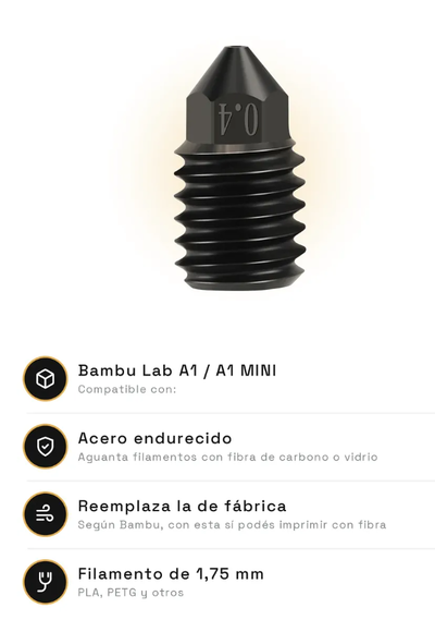 Nozzle De Acero 0.4mm Bambulab A1 / A1 Mini - Xprinted