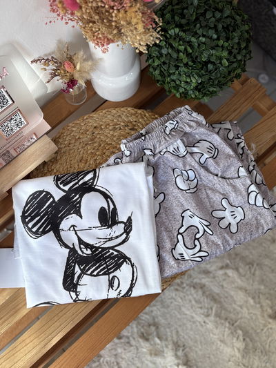 pijama largo mickey gris