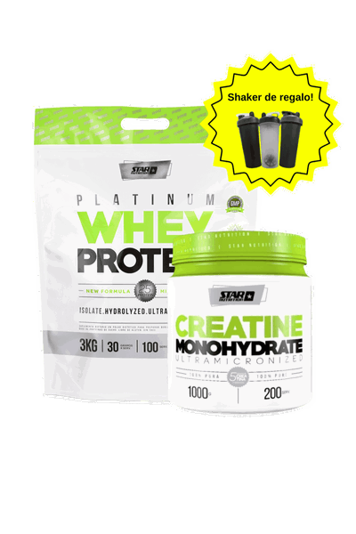 Whey Protein Star Nutrition 3kg + Creatina Star Nutrition 1kg 🎁SHAKER DE REGALO🎁