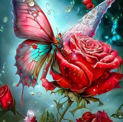 Rosa y mariposa 30x40