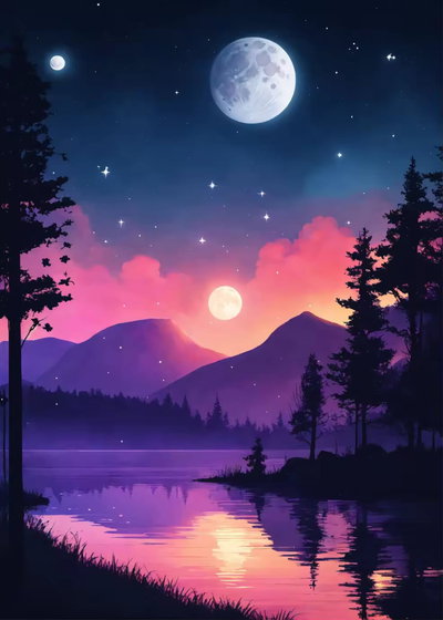 Luna llena en el lago 30x40(Diamantes cuadrados)