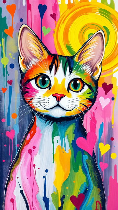 Gatito multicolor 40x70 (Diamantes cuadrados)