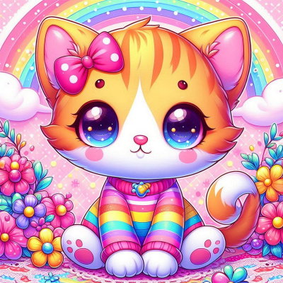 "Rainbow Cat"  PREMIUM 50x50 (diamantes cuadrados de resina , full polvo de hadas)