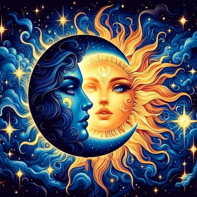 Luna y sol  40x40 (Diamantes cuadrados )