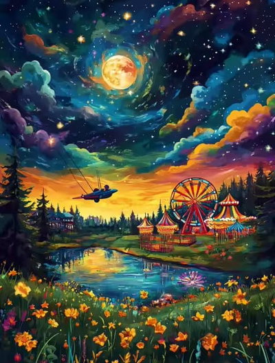 "Noche mágica" PREMIUM 50x66 (diamantes cuadrados de resina , full polvo de hadas)