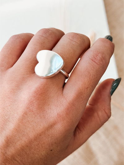 Anillo corazon regulable plateado