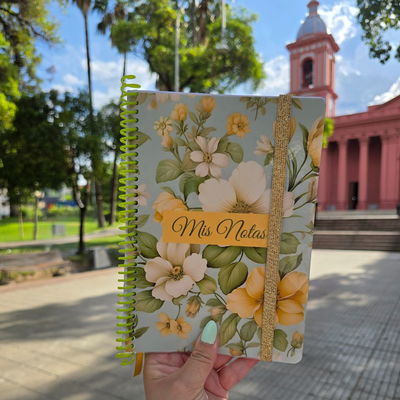 Cuaderno de notas A5 flores blancas