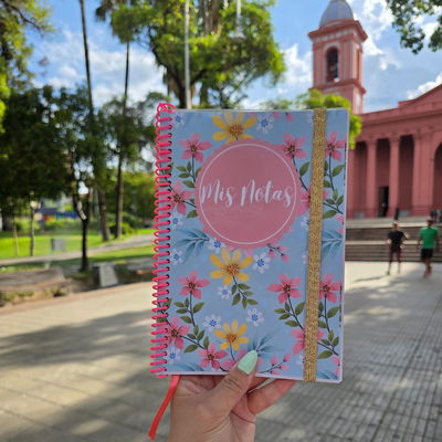 Cuaderno de notas A5 flores rosa