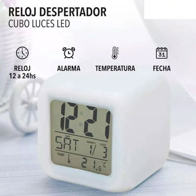 RELOJ DESPERTADOR DIGITAL LED RGB CON TEMPERATURA Y ALARMA