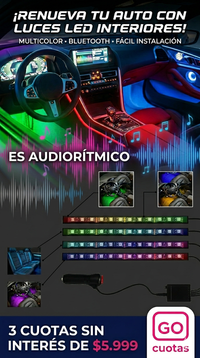 LUCES LED PARA INTERIOR DE AUTO RGB AUDIORITMICA