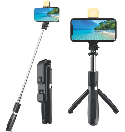 PALO SELFIE CON TRIPODE Y LUZ