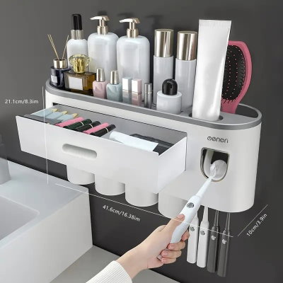 ORGANIZADOR DE BAÑO CON DISPENSER DE PASTA DENTAL