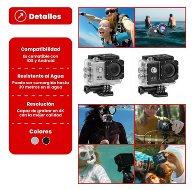 CÁMARA DEPORTIVA 4K + ACCESORIOS