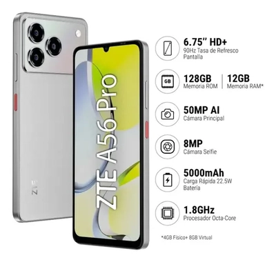 CELULAR ZTE BLADE A56 PRO 128GB CARGADOR + AURICULARES+ FUNDA DE REGALO