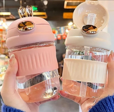 VASO DE VIDRIO CON TAPA Y FUNDA KAWAII 400ML