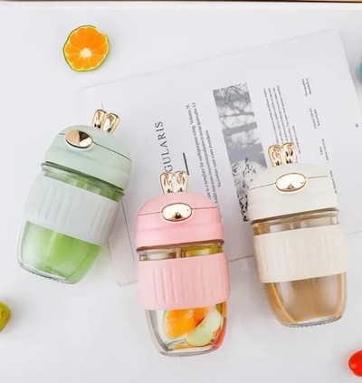 VASO DE VIDRIO CON TAPA Y FUNDA KAWAII 400ML
