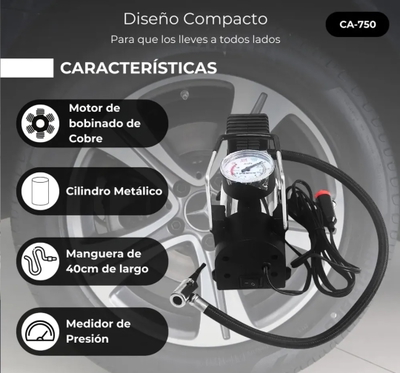MINI COMPRESOR INFLADOR DE AIRE 12V CON MANOMETRO