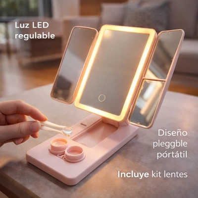 ESPEJO DE MAQUILLAJE LED PLEGABLE