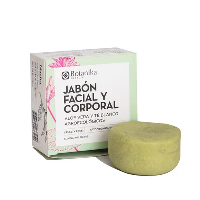 BOTANIKA-JABÓN FACIAL Y CORPORAL  ALOE VERA Y TÉ BLANCO 90 gr