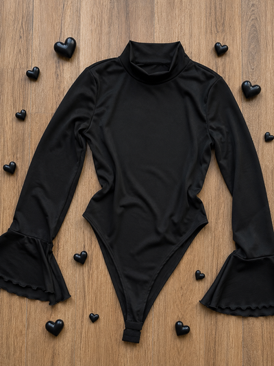 Body manga larga lycra liso cuello alto