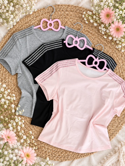 Remera lisas rayas con brillo  