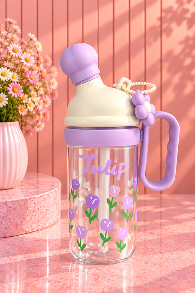 Vaso con llavero flor y manija 1000ml 