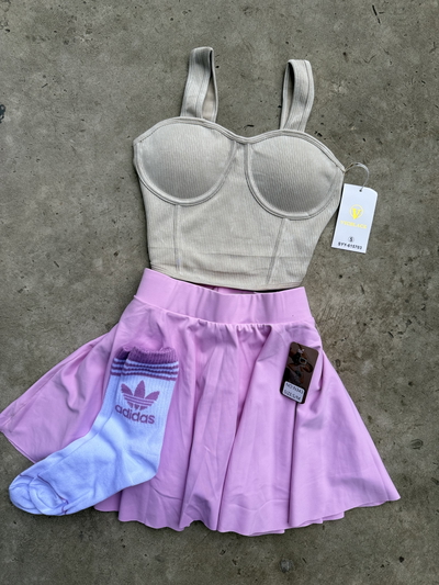 Set x3 artículos Top + medias + short pollera  S/M (36/38)