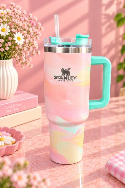 Vaso quencher estampado rosa/verde
