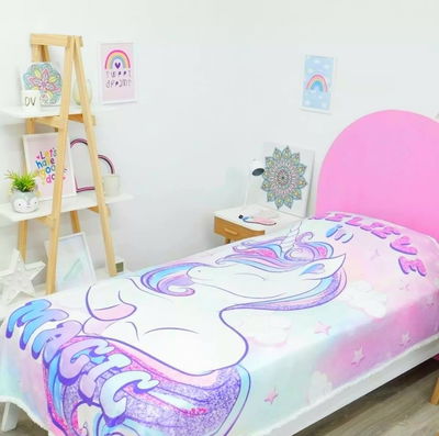 FRAZADA INFANTIL POLAR Y CORDERITO | UNICORNIO - 1½