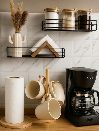 SET ×2 ESTANTES DE HIERRO MULTIUSO | GANCHOS ADHESIVOS