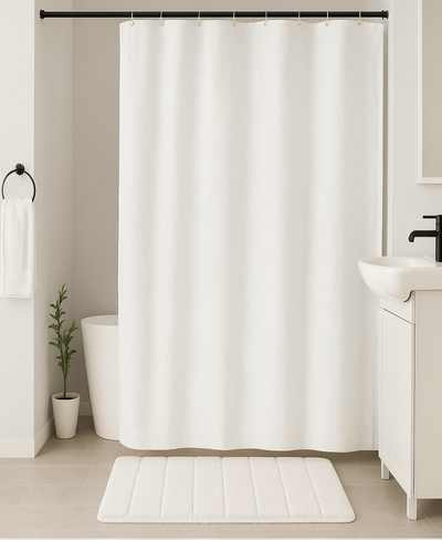 SET DE BAÑO COMPLETO CORTINA + ALFOMBRA+ GANCHOS 