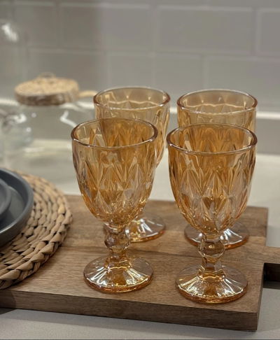 COPAS DE VIDRIO ×6 | LABRADAS DORADAS 