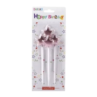 VELA ESTRELLA METALIZADA CON PALITO 13 CM X 4U ROSA