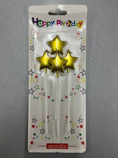 VELA ESTRELLA METALIZADA CON PALITO 13 CM X 4U DORADO
