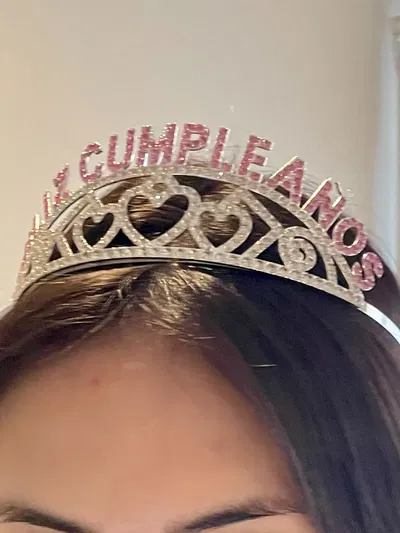 CORONA TIARA CON STRASS DELUXE METAL FELIZ CUMPLEAÑOS PLATA X 2