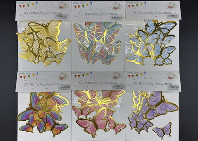 MARIPOSA 3D ADHESIVA METALIZADA X 12 U (VARIOS COLORES)