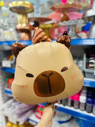 GLOBO METALIZADO GRANDE CARA CAPIBARA BONETE 60CM X 4 UNIDAD