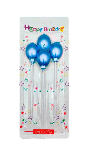 VELA GLOBITOS METALIZADA CON PALITO 15 CM X 4U AZUL