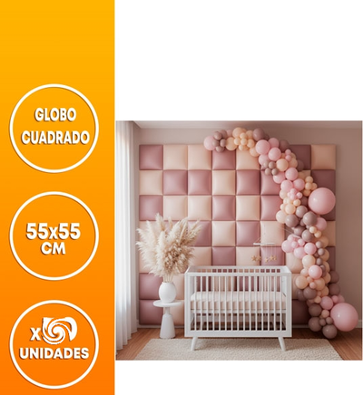 GLOBO METALIZADO CUADRADO 55X55CM ROSA/BEIGE X 2 UNIDADES