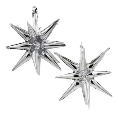 (OFERTA) GLOBO METALIZADO 14 PUNTAS 3D 22 PULG PLATA X 2 UNIDADES