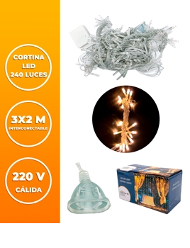 CORTINA LED 240 LUCES ENCHUFE INTERCONECTABLE 3X2 M CALIDA