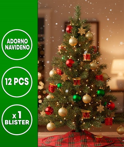 ADORNO NAVIDEÑO X 12 PCS ESFERA/BOMBO/REGALO