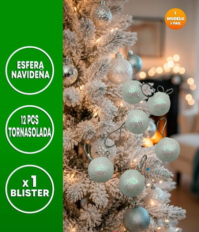 ESFERA NAVIDEÑA 2 CM 12 PCS TORNASOLADA/ CON CONFETTI