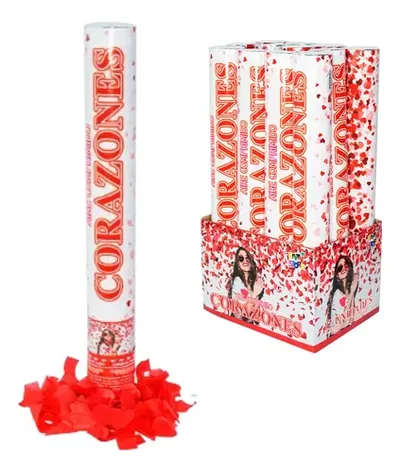 CAÑON LANZA PAPEL CORAZONES ROJO 40CM