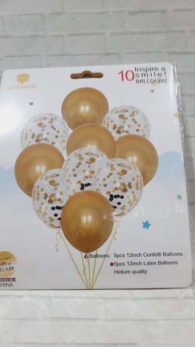 SET 10 GLOBOS LATEX CON CONFETTI DORADO