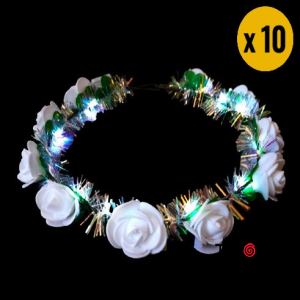 CORONAS CON LUZ FLORES X 10 UNIDADES (BLANCAS) PROMO WEB!