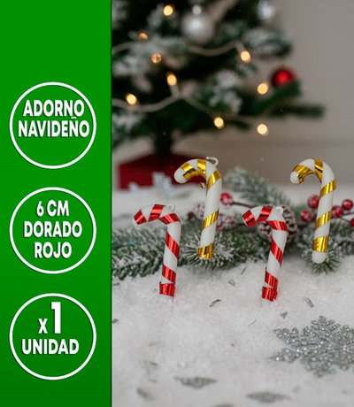 ADORNO NAVIDEÑO BASTON DE CARAMELO 6CM 6PCS DORADO/ROJO