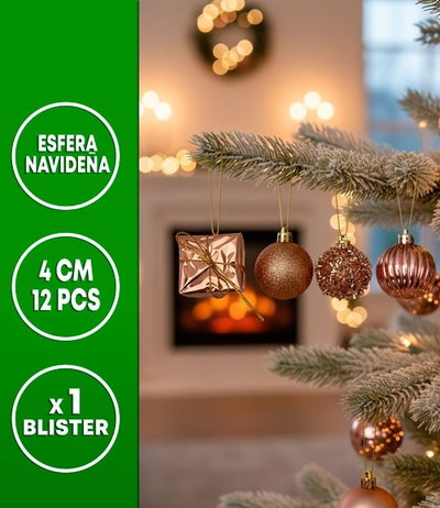 ESFERA/ADORNO NAVIDEÑO SURTIDOS 4CM 12 PCS ROSA GOLD C/CAJA DE ACETATO